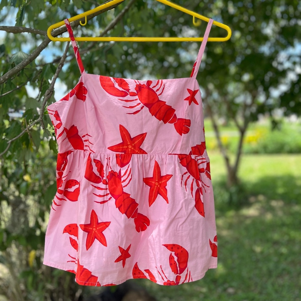 J. Crew Pink and Red Starfish and Lobster Camisole